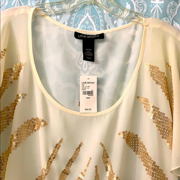 Lane Bryant Sheer cream blouse with gold sequins - Picture 10 of 12